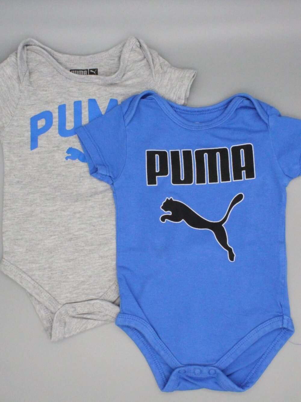 PUMA Baby Boy 0-3M 2-Pack Logo Bodysuit Set Heather Gray Royal Blue